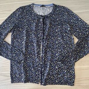 Talbots Womens Medium‎ Petite Blue Knit Cardigan Polka Dot